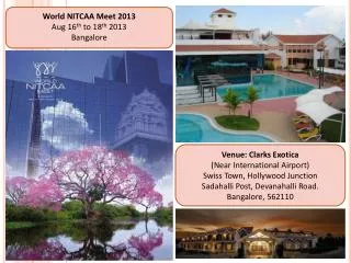 World NITCAA Meet 2013 Aug 16 th to 18 th 2013 Bangalore