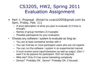 CS3205 , HW2, Spring 2011 Evaluation Assignment