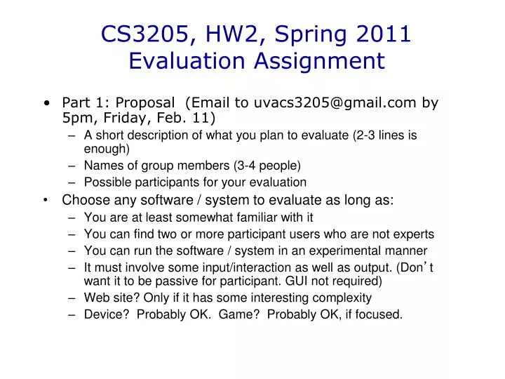 cs3205 hw2 spring 2011 evaluation assignment