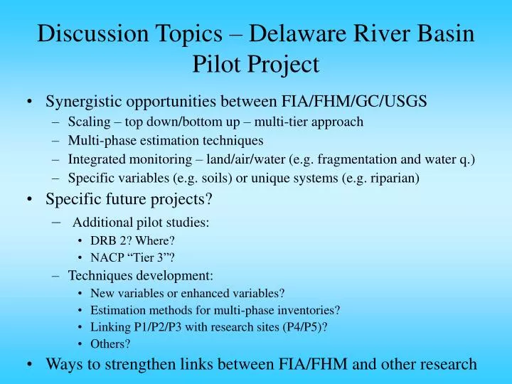 discussion topics delaware river basin pilot project