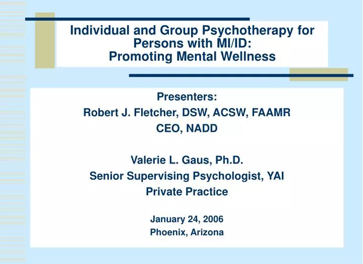 individual and group psychotherapy for persons with mi id promoting mental wellness