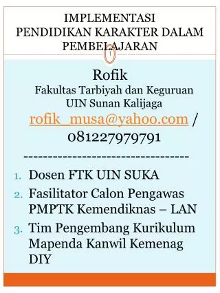 implementasi pendidikan karakter dalam pembelajaran