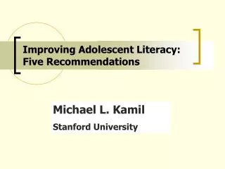 Improving Adolescent Literacy: Five Recommendations