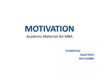 MOTIVATION Academic Materials for MBA