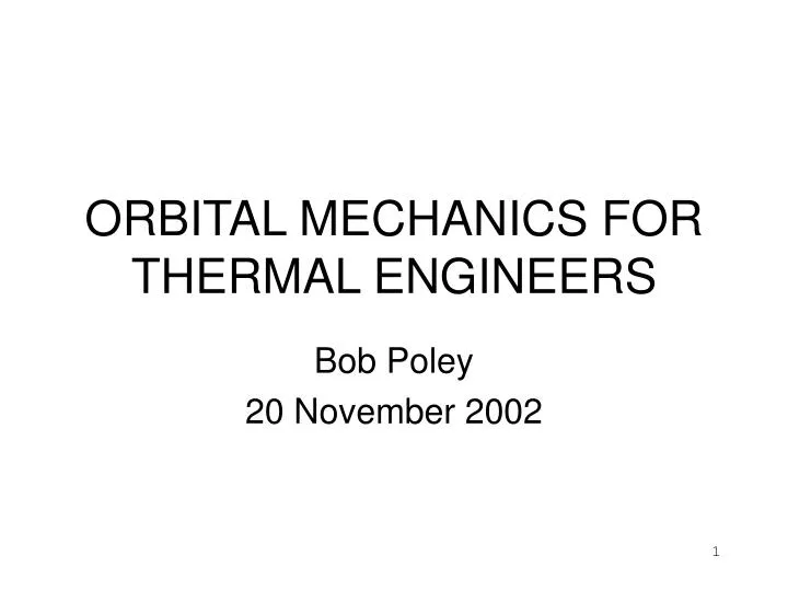 orbital mechanics for thermal engineers