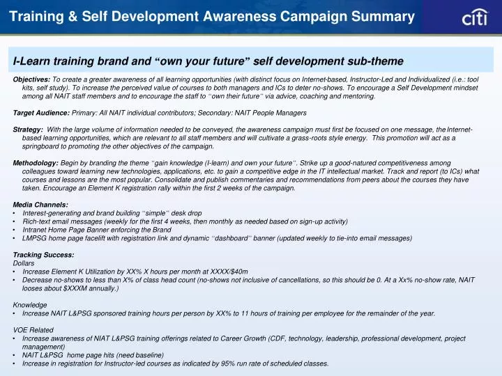training self development awareness campaign summary