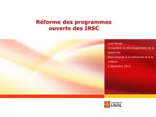 r forme des programmes ouverts des irsc
