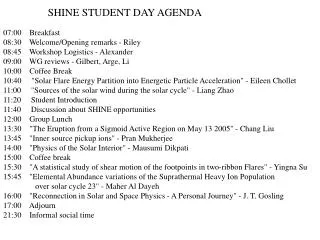 SHINE STUDENT DAY AGENDA