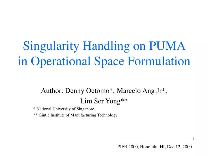singularity handling on puma in operational space formulation