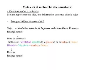 mots cl s et recherche documentaire