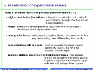 Types of scientific reports and periodics (reminder from ch. 3.1.)