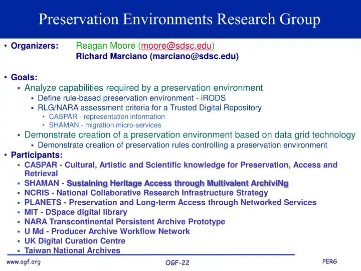 preservation environments research group