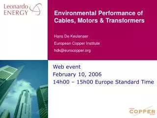 Environmental Performance of Cables, Motors &amp; Transformers