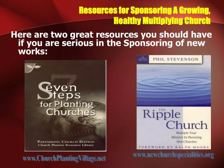 resources for sponsoring a growing healthy multiplying church