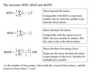 The measures MSD , MAD and MAPE :