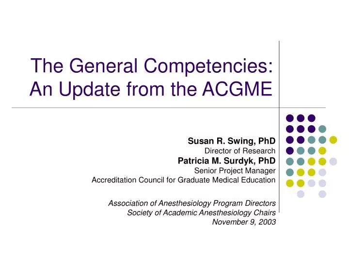 the general competencies an update from the acgme