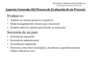 aspectos generales del proceso de evaluaci n de un proyecto