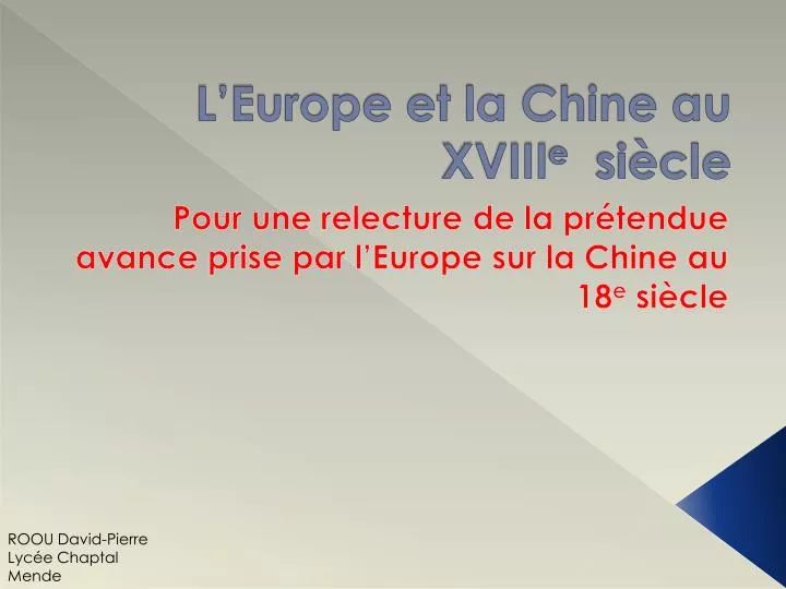 l europe et la chine au xviii e si cle