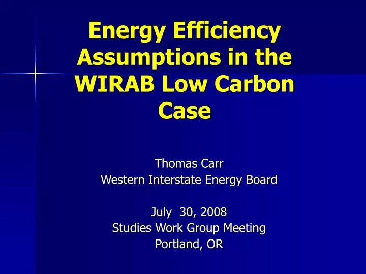 energy efficiency assumptions in the wirab low carbon case