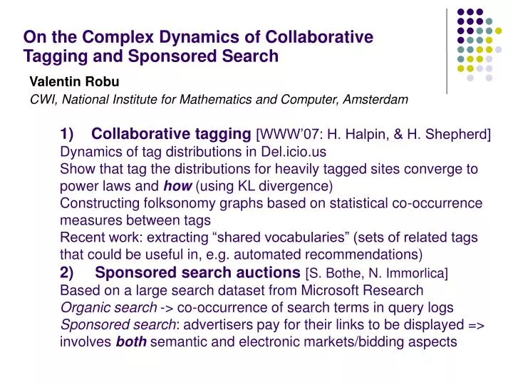 on the complex dynamics of collaborative tagging and sponsored search