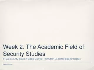 Week 2: The Academic Field of Security Studies
