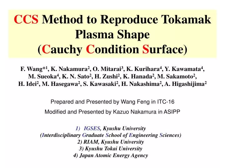 ccs method to reproduce tokamak plasma shape c auchy c ondition s urface