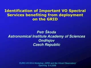 Identification of Important VO Spectral Services benefiting from deployment on the GRID