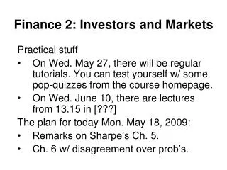 Finance 2: Investors and Markets