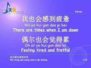 ??????? Wo ye hui gan dao pi bei There are times when I am down ??????? Oh er ye hui gan dao lei