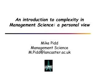 An introduction to complexity in Management Science: a personal view