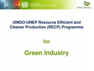 UNIDO-UNEP Resource Efficient and Cleaner Production (RECP) Programme for Green Industry