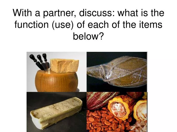 with a partner discuss what is the function use of each of the items below