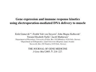 Gene expression and immune response kinetics using electroporation-mediated DNA delivery to muscle