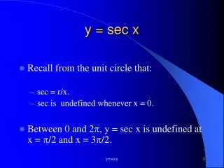 y = sec x