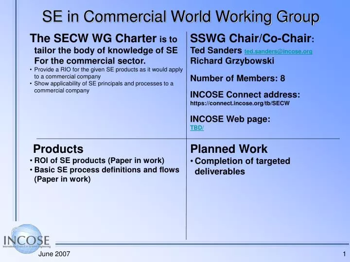 se in commercial world working group