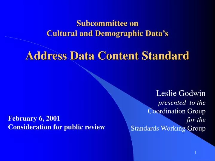 subcommittee on cultural and demographic data s address data content standard
