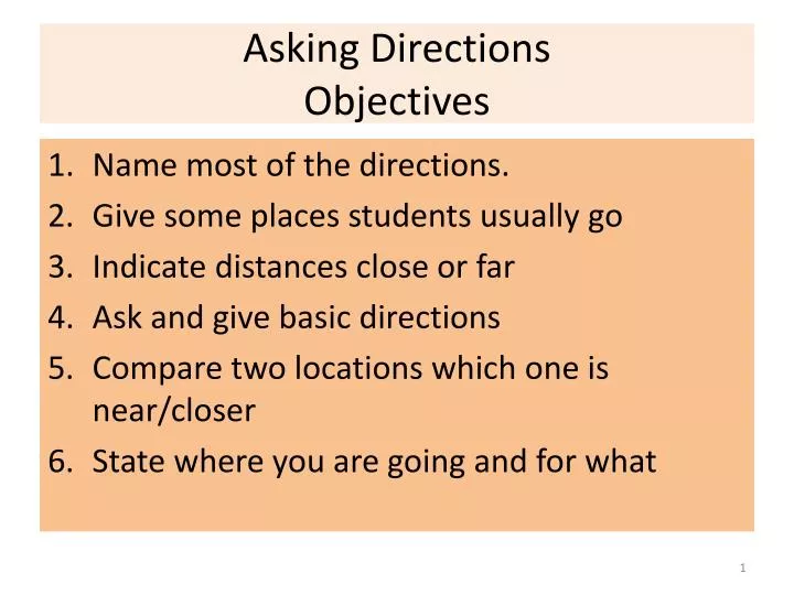 asking directions objectives