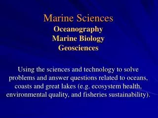 Marine Sciences Oceanography Marine Biology Geosciences