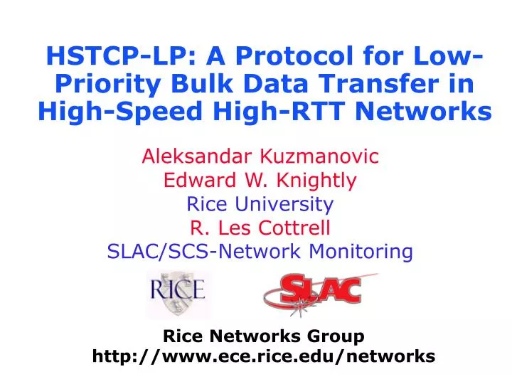 hstcp lp a protocol for low priority bulk data transfer in high speed high rtt networks