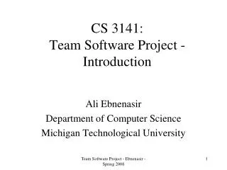 CS 3141: Team Software Project - Introduction