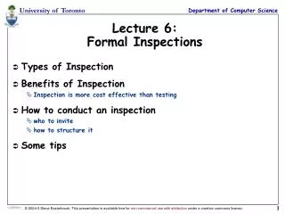 Lecture 6: Formal Inspections