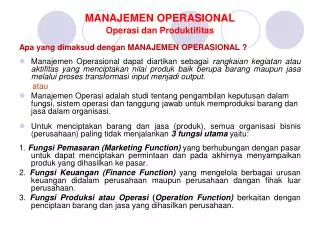 manajemen operasional operasi dan produktifitas