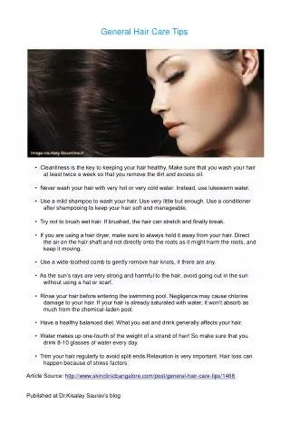 General Hair Care Tips - Dr. Kisalay Saurav