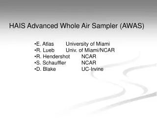 HAIS Advanced Whole Air Sampler (AWAS)