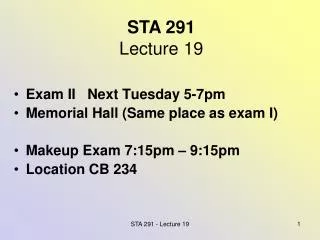STA 291 Lecture 19