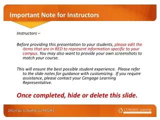 Important Note for Instructors