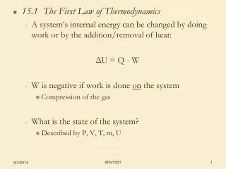 15.1 The First Law of Thermodynamics