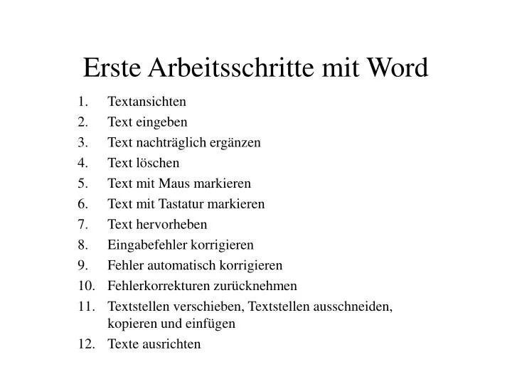 erste arbeitsschritte mit word