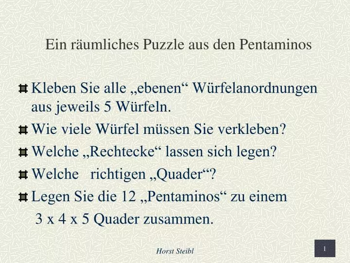 ein r umliches puzzle aus den pentaminos