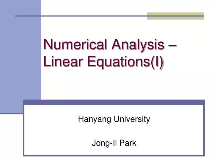 numerical analysis linear equations i